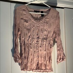 Axcess Light Pink Lace Trim Blouse